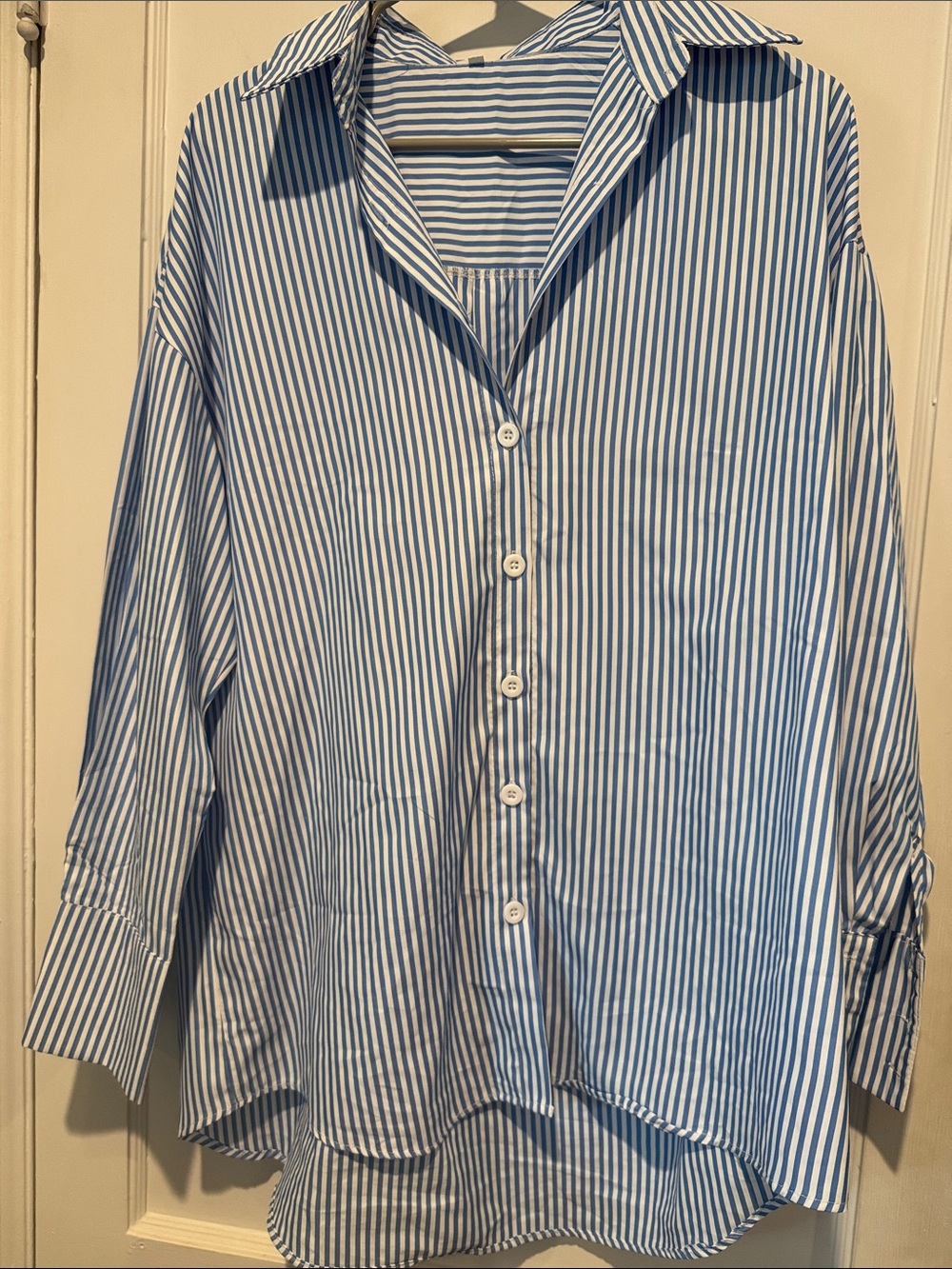 Blue & White Striped Button-Front Kids Shirt